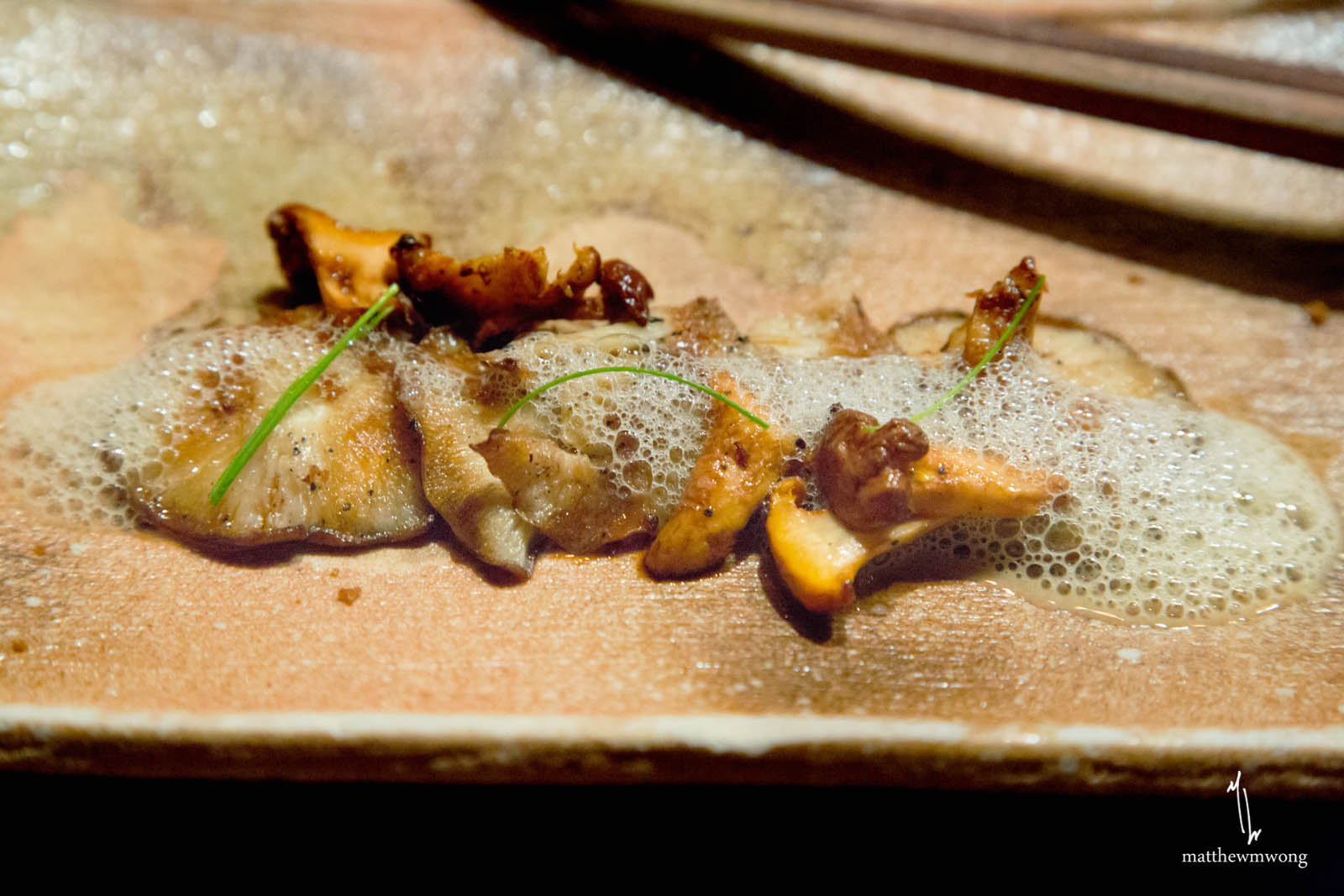 Grilled Chanterelle & Shiitake Mushrooms - rosemary garlic oil, sesame froth, soy