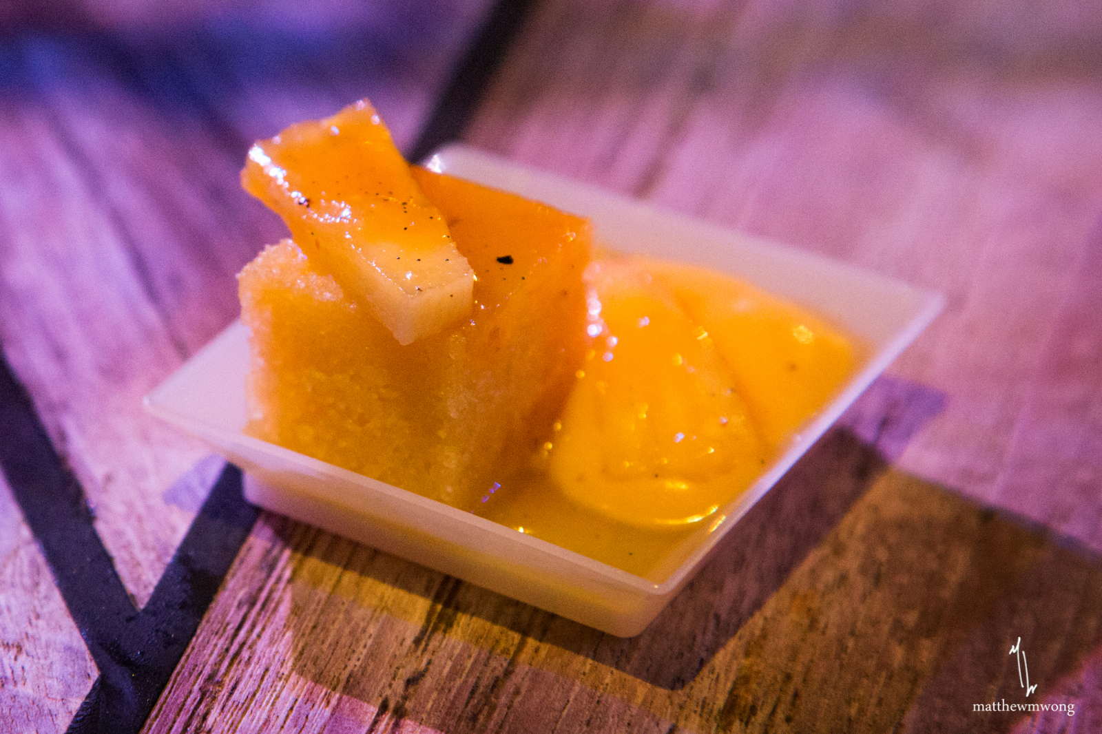 Pineapple Cake with vanilla, passion fruit, and micro cilantro by Chris Hanmer