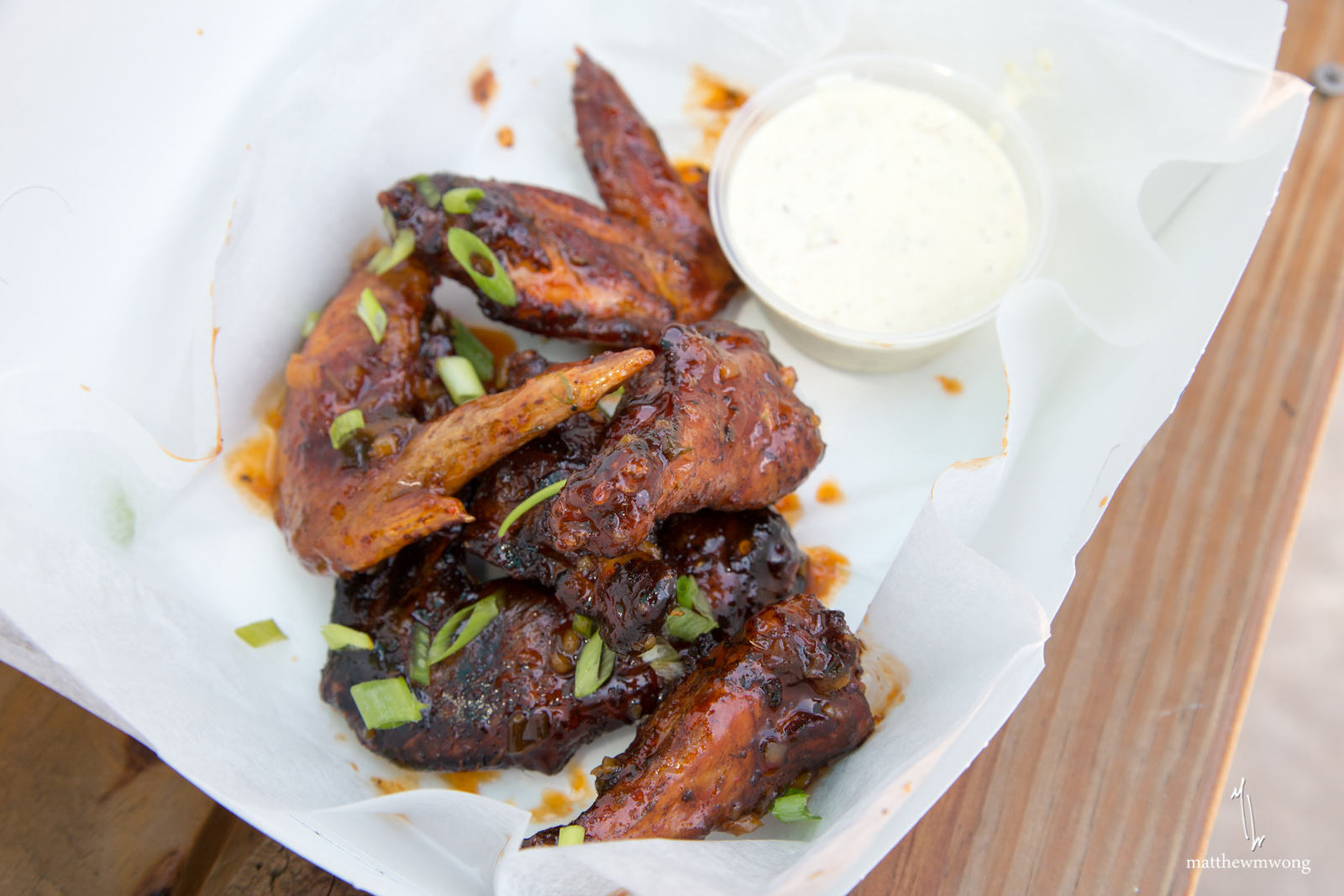 Smoke-Fried wings, mango thai chili glaze, avocado ranch