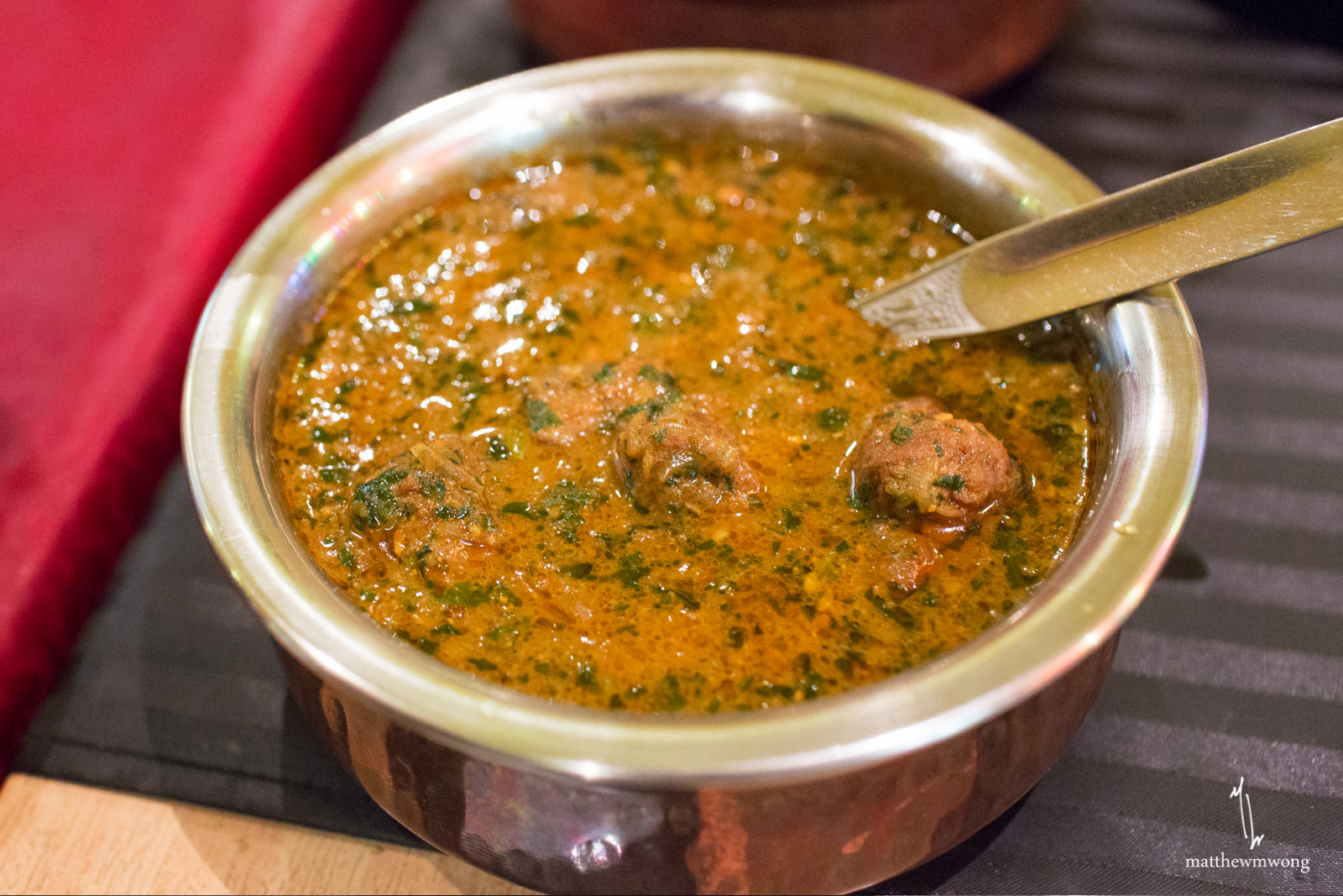 Saag Lamb, Tender lamb and spinach cooked in curry