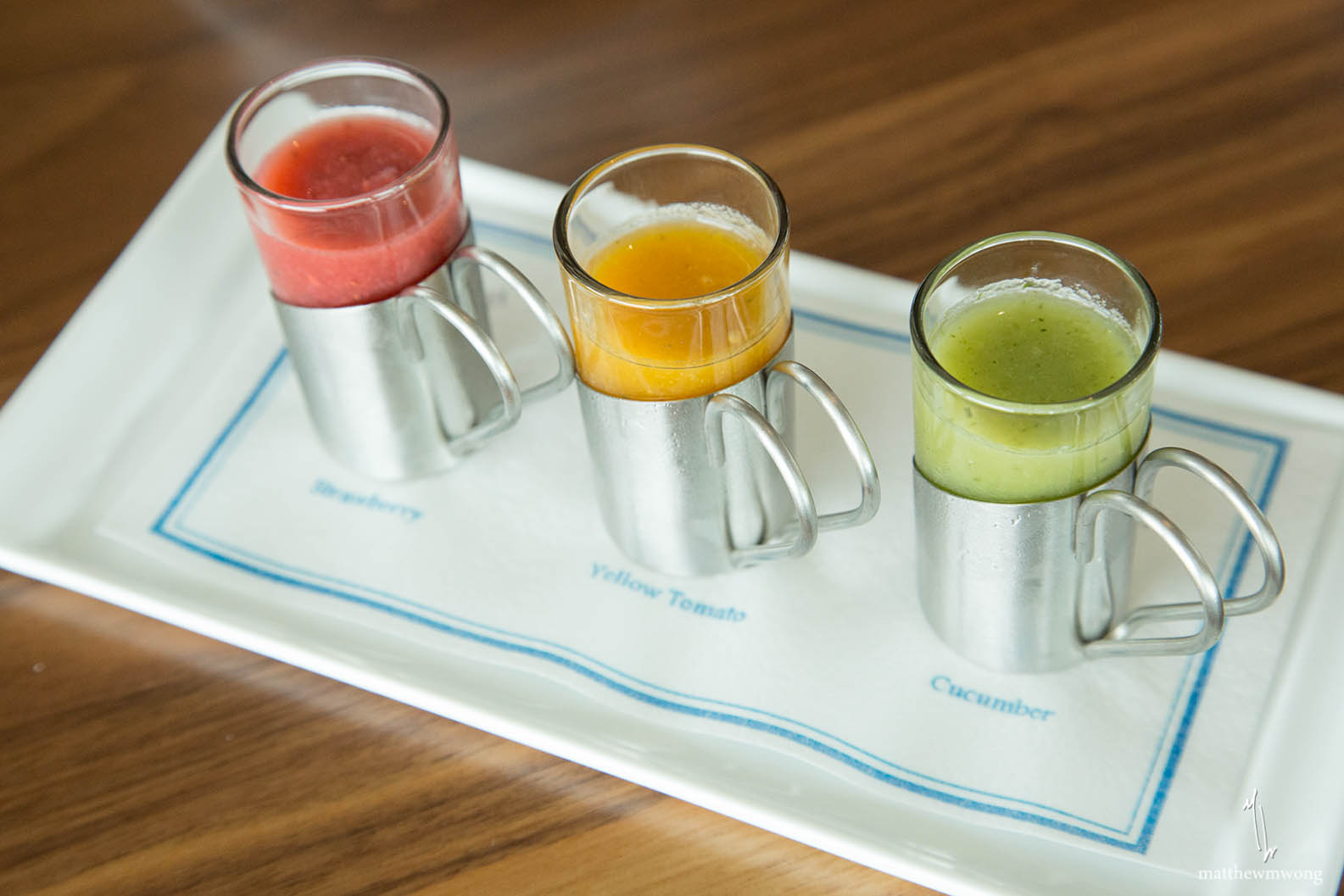 Gazpacho Flight - Strawberry, Yellow Tomato, Cucumber