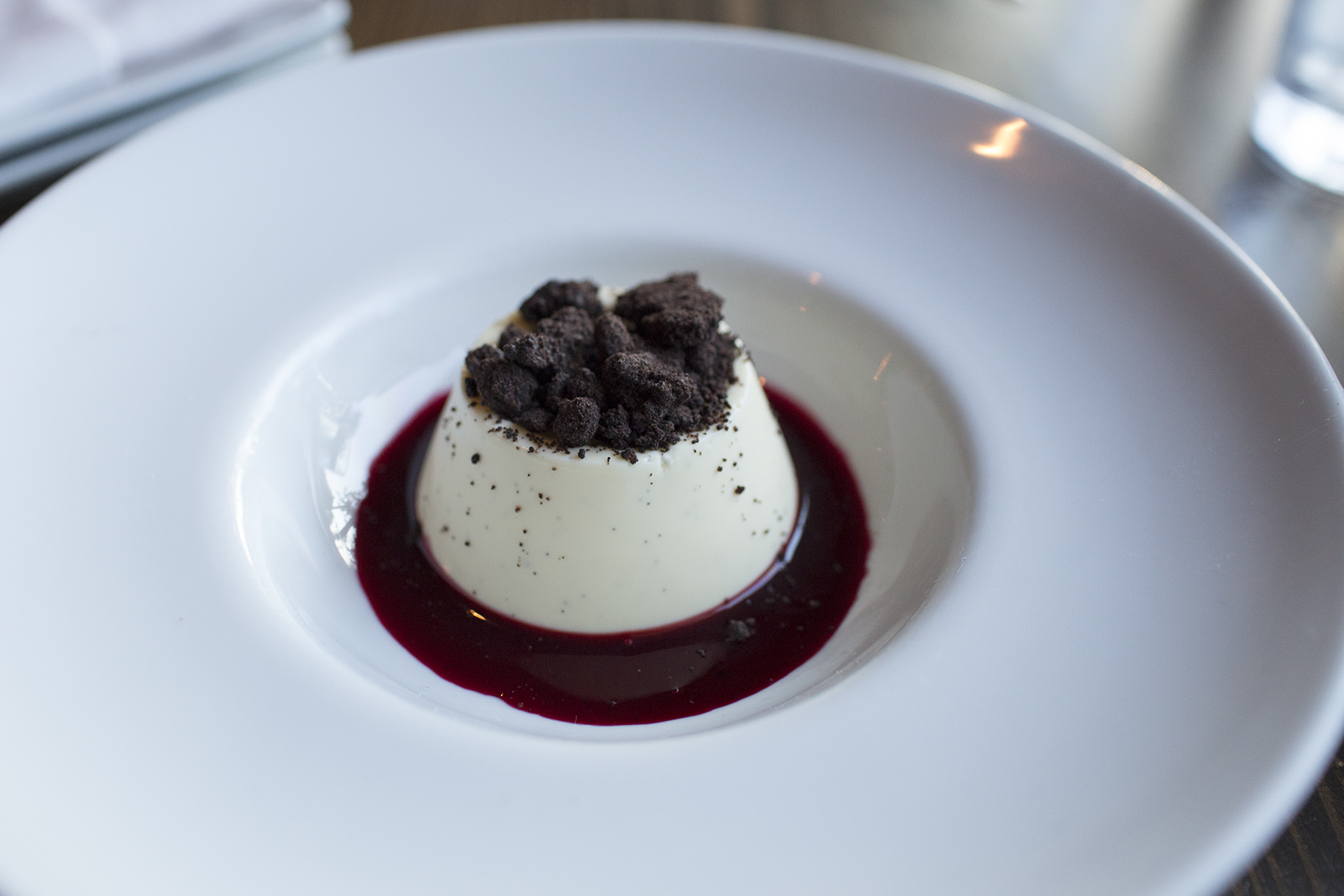 Huckleberry panna cotta, cookie crumbs