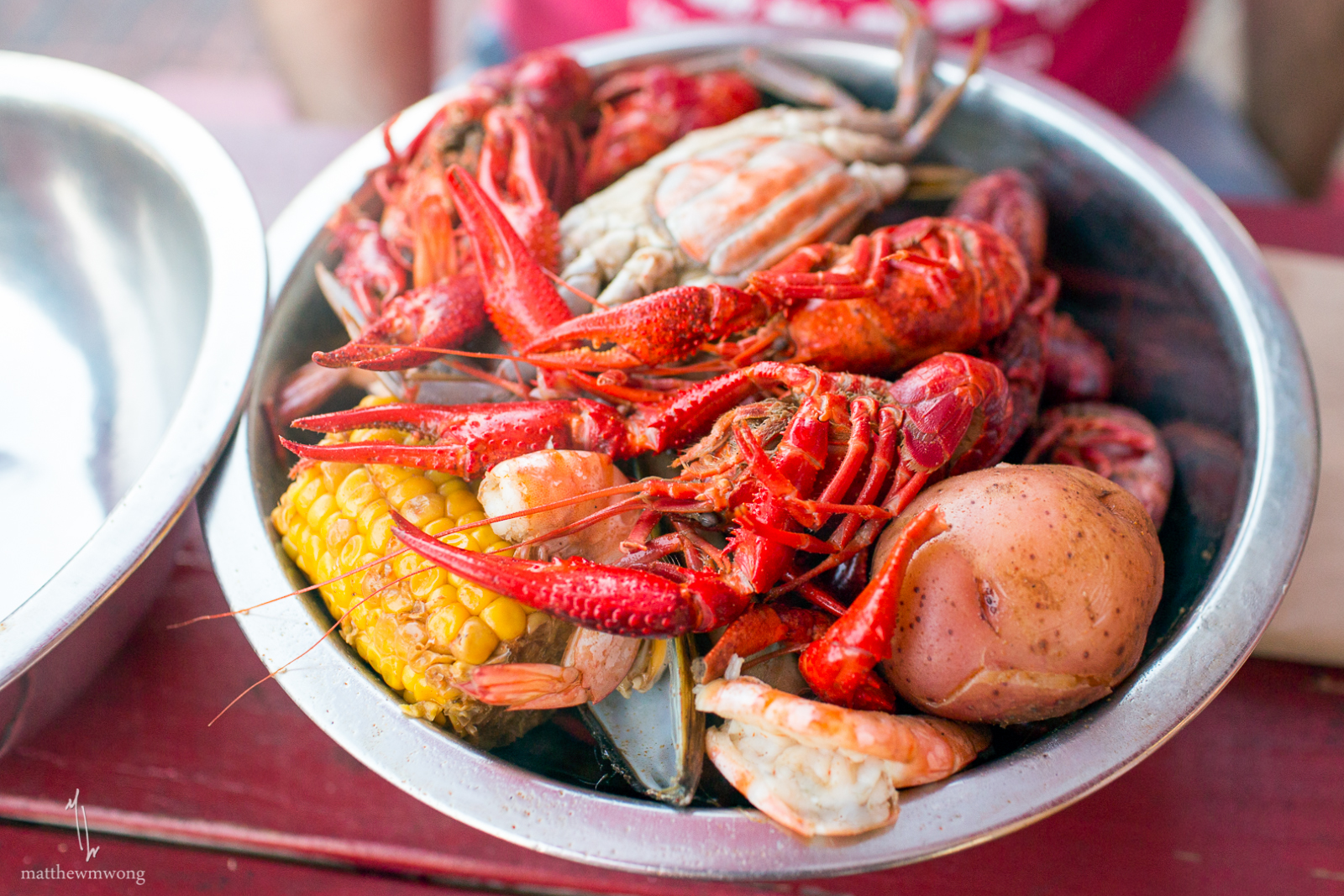 Shack-tastic Platter for one - boiled Snow Crab, Blue Crab, Mussel, Shrimp, Corn and Red Potatoes